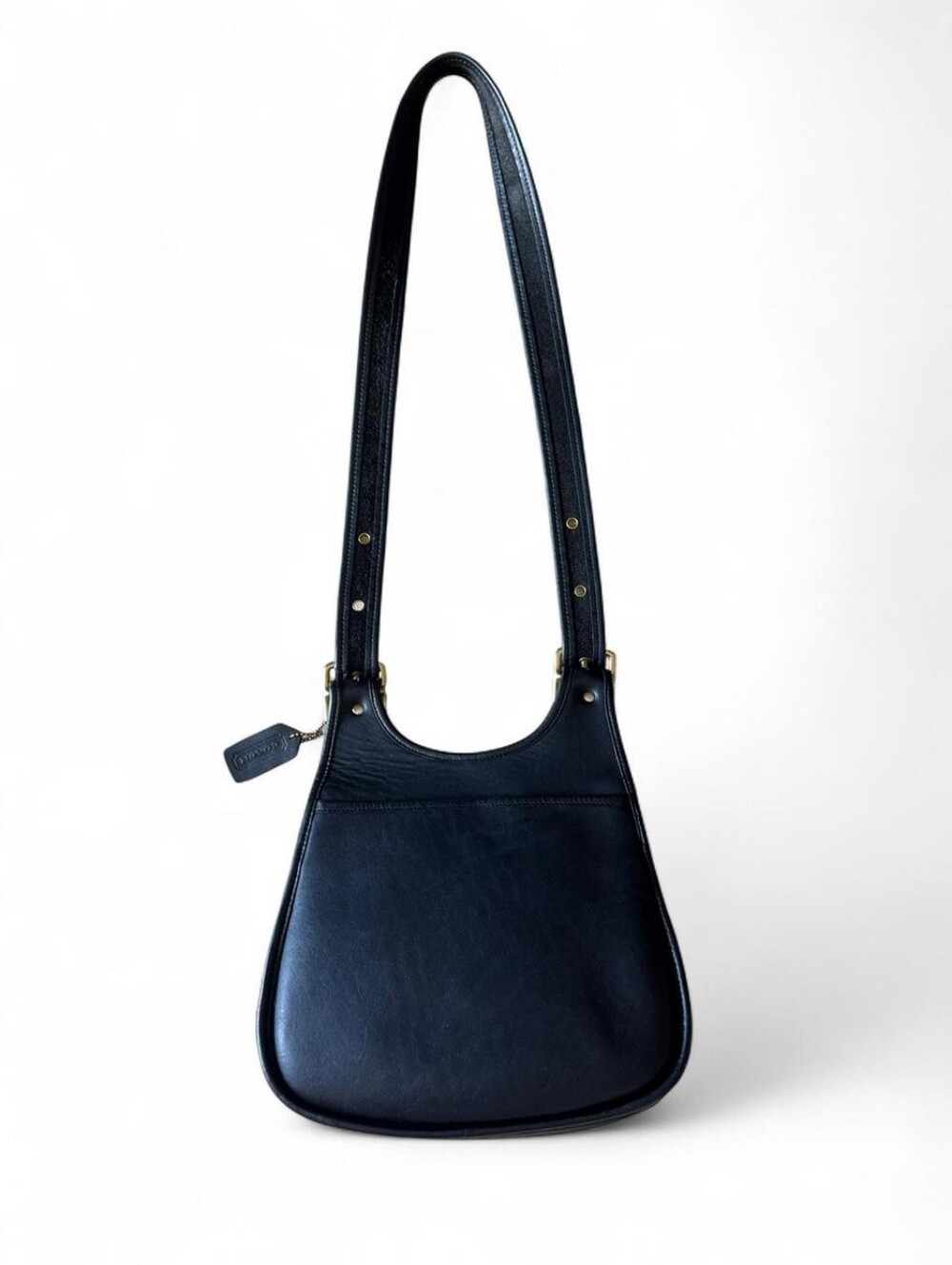 Vintage Coach Berkeley 9988 Blk Leather Saddle Bag Brass Hardware Crossbody 90s - Picture 5 of 7